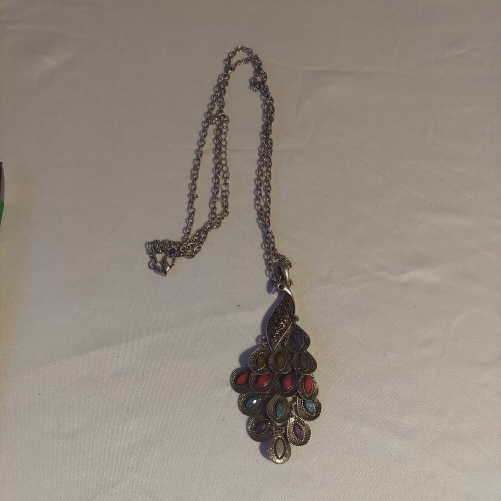 Peacock Multicolor Necklace 30" +2 Pendant is a 3 1/2"
